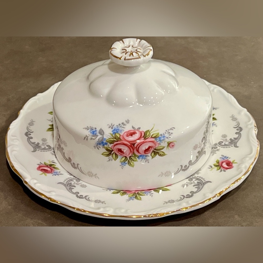 Royal Albert Vintage TRANQUILLITY BUTTER DISH SET Bone China Rose Floral England